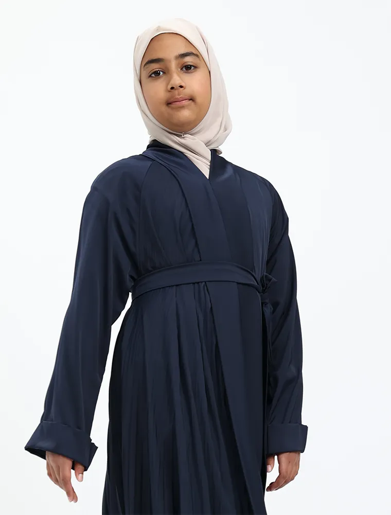 Girls Navy Pleated Silhouette Abaya